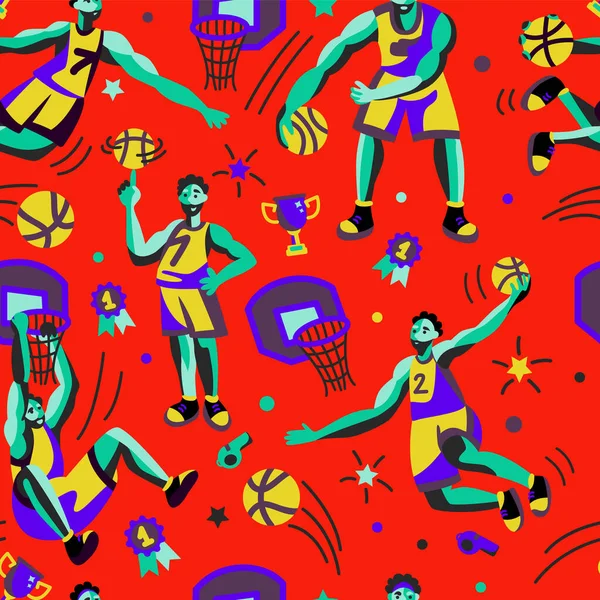 バスケットボールのパターンシームレスなデザイン 加飾織物 紙シリーズ — ストックベクタ