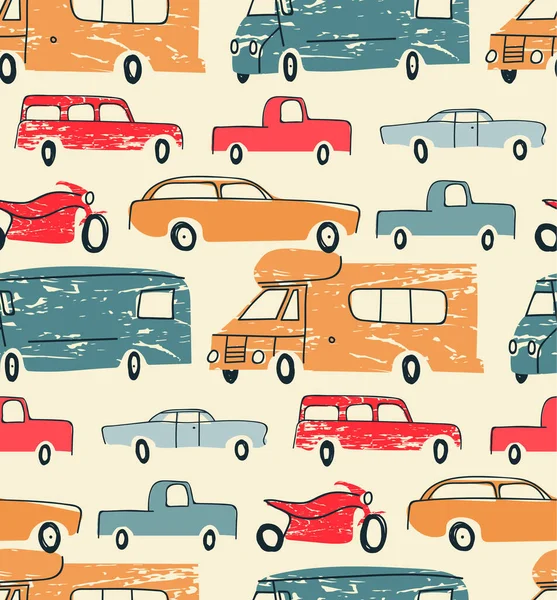 Carros Cidade Transporte Desenho Animado Sem Costura Padrão Crianças Desenho —  Vetores de Stock