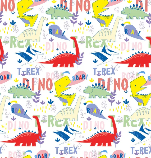 Dino Pattern Seamless Cartoon Design Kids Playground Series — Stock Vector