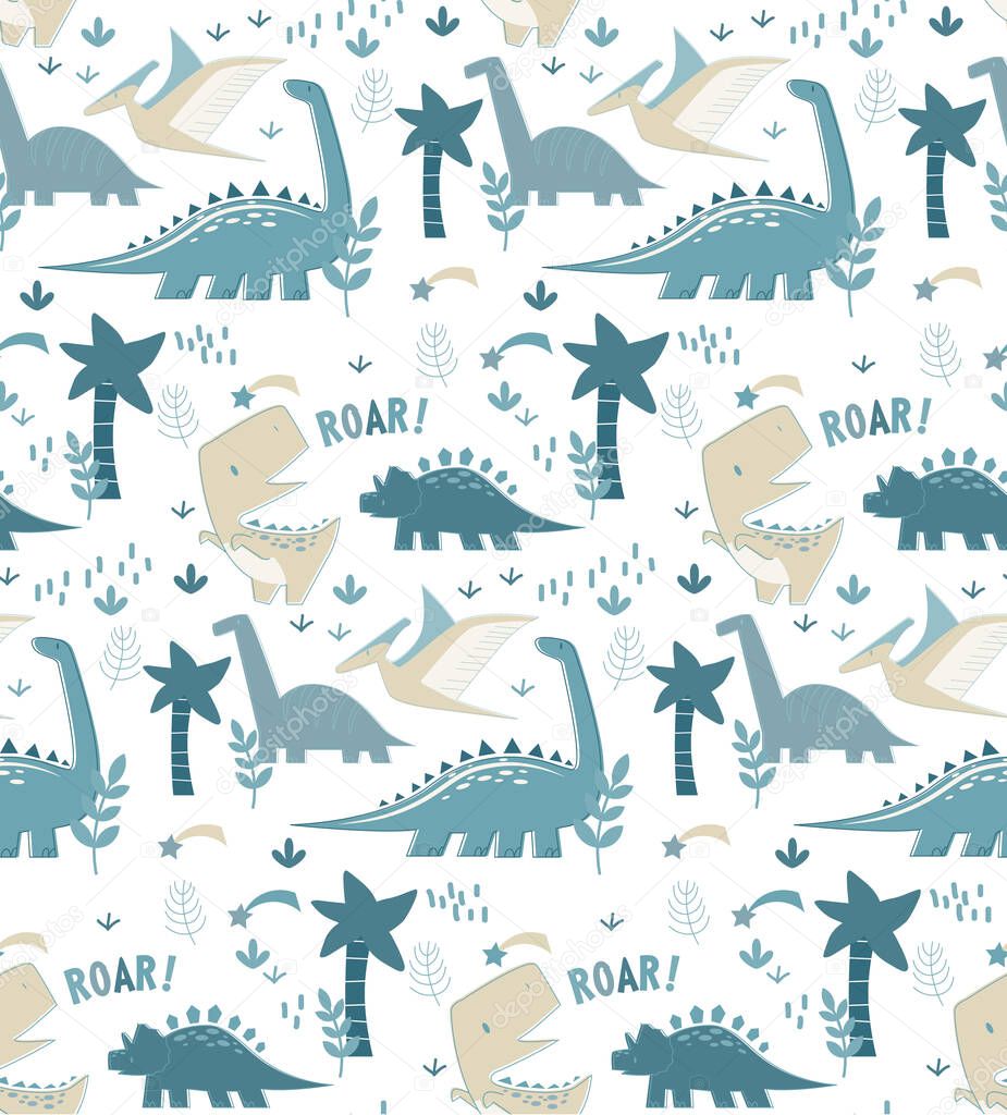 Dino pattern seamless cartoon design. Kids playground series.