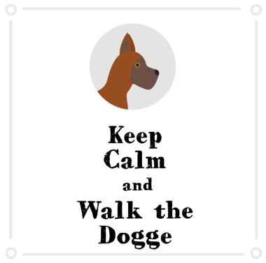 Sakin olun ve Alman köpeğini gezdirin. Beyaz arka planda bir resim.