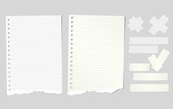 Adhesivo horizontal, cinta adhesiva con bloc de notas sobre fondo gris. Ilustración vectorial — Vector de stock