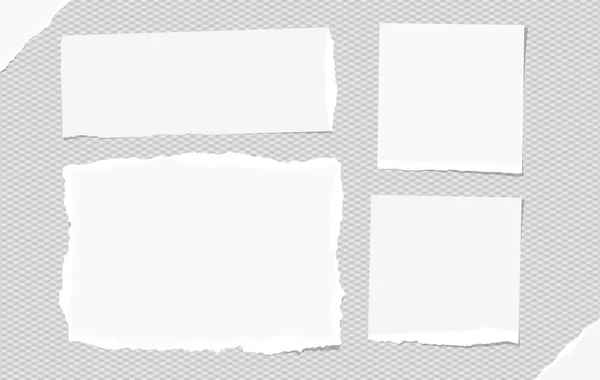 Blanco desgarrado nota, cuaderno de papel piezas de texto pegado sobre fondo cuadrado gris. Ilustración vectorial . — Vector de stock