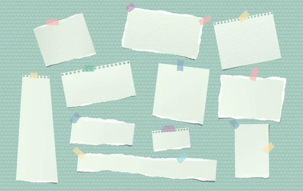 Διχασμένος πράσινο Σημείωση, σημειωματάριο κομμάτια χαρτιού για το κείμενο κολλήσει με σελοτέιπ στην φαντασία κύκλους. Εικονογράφηση διάνυσμα. — Διανυσματικό Αρχείο
