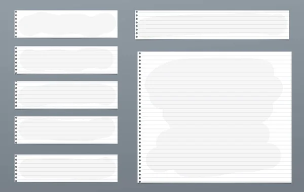 Fodrad Obs, anteckningsboken papper remsor med fläckar för text fastnat på blå bakgrund. Vektorillustration. — Stock vektor