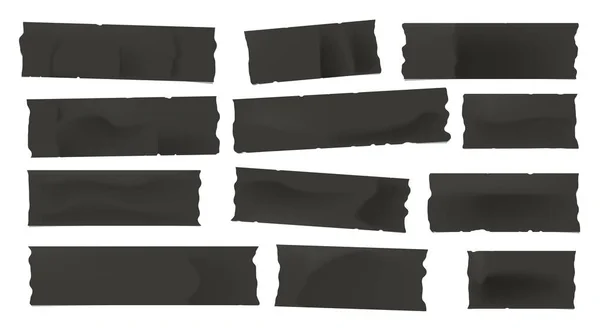 블랙 가로 접착제, 스티커, 테이프, 종이 스트립 제곱 회색 배경에 텍스트를 덕트 마스킹,. — 스톡 벡터