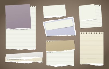 Renkli ve beyaz dikkat, defter kağıt parçaları ile yırtık kenarlar üzerinde kahverengi kağıt sıkışmış. Vektör çizim.