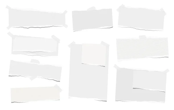 Nota, pezzi di carta taccuino con bordo strappato bloccato su backgroud bianco. Illustrazione vettoriale . — Vettoriale Stock
