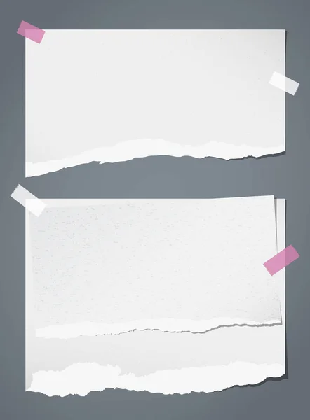 Обратите внимание, блокнот зернистые бумажные куски с рваным краем застрял на темно-серый backgroud. Векторная иллюстрация . — стоковый вектор