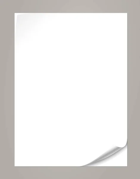 Papel cuaderno blanco con esquinas rizadas para texto o mensaje publicitario sobre fondo gris — Vector de stock