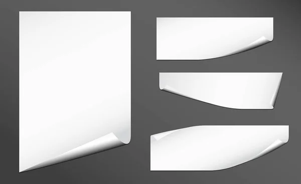 Kıvrılmış köşeleri metin veya reklam mesajı için siyah arka plan ayarlamak beyaz defter kağıt şeritler — Stok Vektör