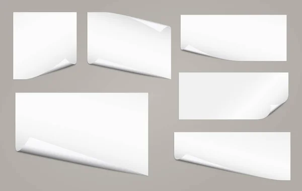 Ensemble de papier pour ordinateur portable blanc avec coins bouclés pour texte ou message publicitaire sur fond gris — Image vectorielle
