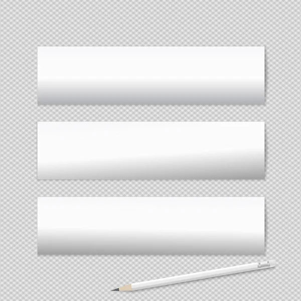 Conjunto de tiras de papel blanco con lápiz sobre fondo cuadrado para texto o mensaje publicitario — Vector de stock