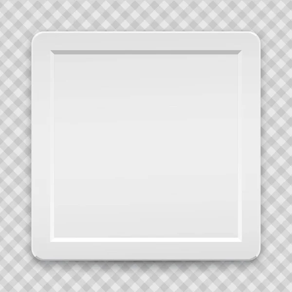 Λευκό πλαστικό πλαίσιο για κείμενο, λογότυπο ή εικόνα είναι σε τετράγωνο γκρίζο φόντο. — Διανυσματικό Αρχείο
