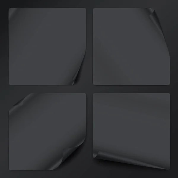 Set di quaderni neri con angoli arricciati per testo o messaggio pubblicitario — Vettoriale Stock