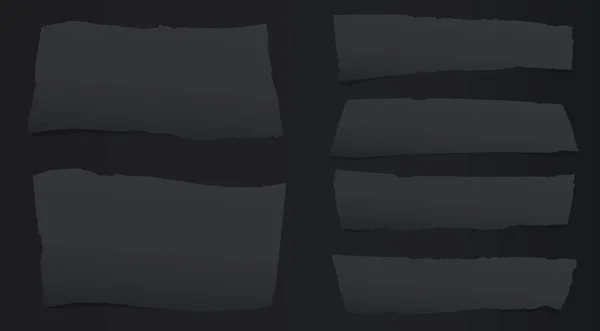 Note noire, bloc-notes en papier avec bords déchirés collés sur fond noir. Illustration vectorielle . — Image vectorielle
