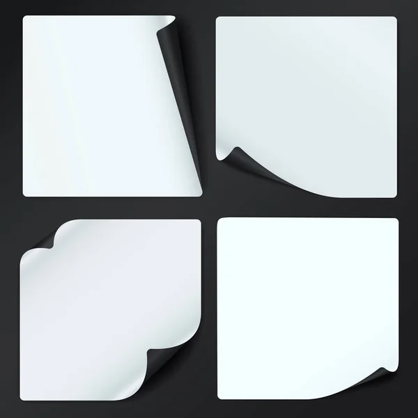 Set di quaderni bianchi e neri con angoli arricciati per testo o messaggio pubblicitario — Vettoriale Stock