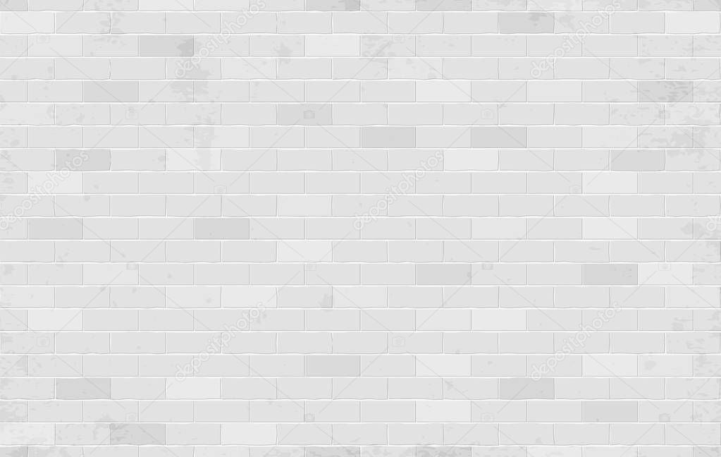 White, gray brick wall texture or background with stains for text. Vector illustration