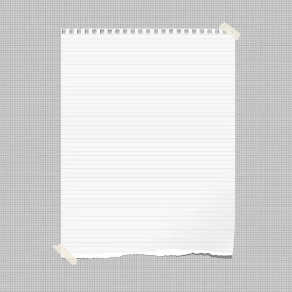 Note blanche, papier carnet avec bord déchiré collé sur fond carré gris. Illustration vectorielle . — Image vectorielle