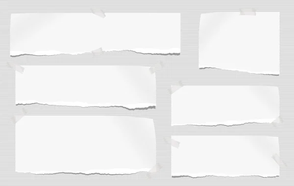 Nota blanca, cuaderno de papel con el borde roto pegado en fondo forrado gris. Ilustración vectorial . — Vector de stock