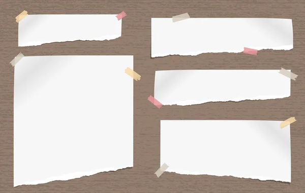 Note blanche, bloc-notes en papier déchiré avec bords déchirés collés sur un backgroud gris tacheté. Illustration vectorielle . — Image vectorielle