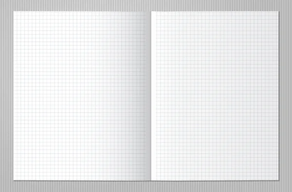 Wit kwadraat opmerking, notebookpapier met geopende pagina geplakt op grijze bekleed achtergrondgeluid. Vectorillustratie. — Stockvector