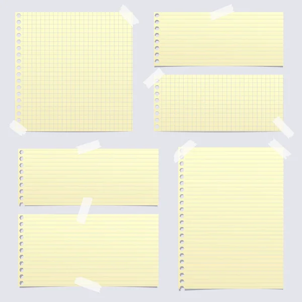 Note bordée jaune et carrée, papier carnet collé sur fond gris. Illustration vectorielle . — Image vectorielle