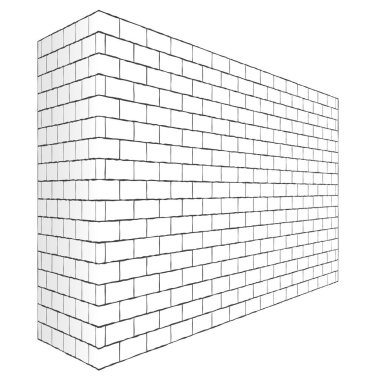 Beyaz arka plan üzerinde çapraz beyaz tuğla duvar doku bir bakış açısı ile izole.