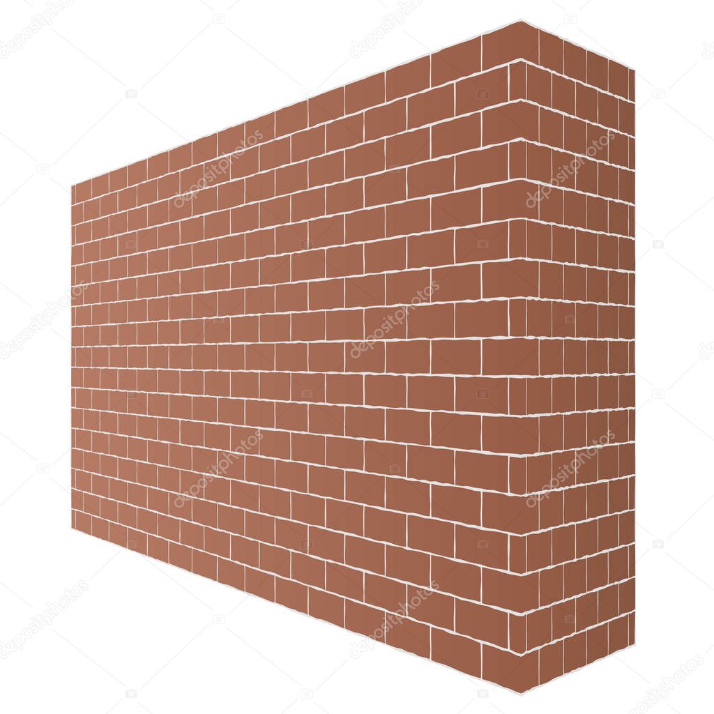 Diagonal brown brick wall texture with a perspective is isolated on white background.