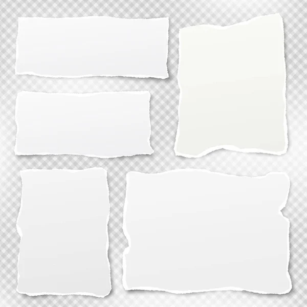 Tiras rasgadas blancas, nota, papel de cuaderno para texto o mensaje sobre fondo cuadrado gris — Archivo Imágenes Vectoriales