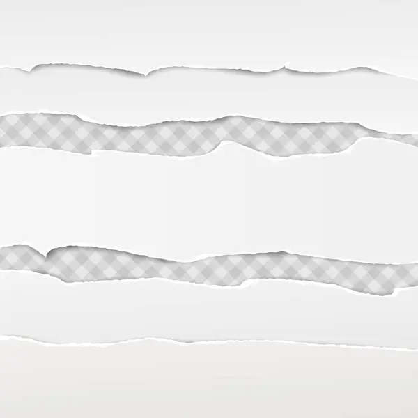 Conjunto de tiras de papel rasgado horizontales blancas, papel de nota rasgado para texto o mensaje están en el fondo cuadrado. Ilustración vectorial — Vector de stock