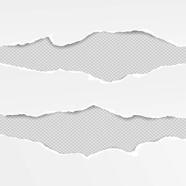 Набор белых горизонтальных разорванных бумажных полос, рваная нотная бумага для текста или сообщения находятся на квадратном фоне. Векторная иллюстрация — стоковый вектор