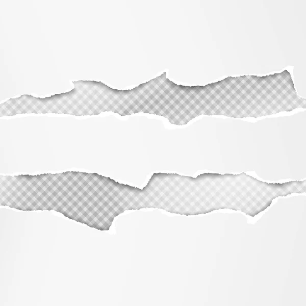 Ensemble de bandes de papier déchiqueté horizontal blanc, papier de note déchiré pour le texte ou le message sont sur fond carré gris. Illustration vectorielle — Image vectorielle