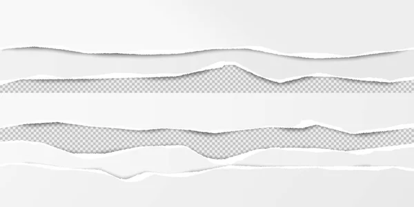 Ensemble de bandes de papier déchiqueté horizontal blanc, papier de note déchiré pour le texte ou le message sont sur fond carré gris. Illustration vectorielle — Image vectorielle