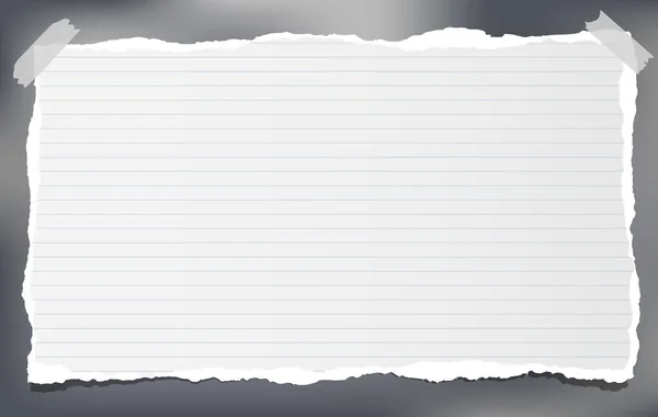 Bílá podšívka Poznámka, proužek papíru notebook s Potrhané obrysy přilepená na tmavě šedém pozadí. Vektorové ilustrace. — Stockový vektor