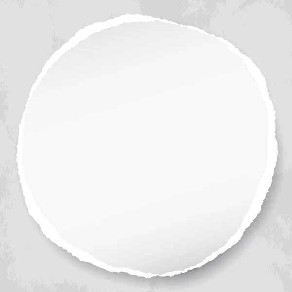 Papier blanc rond déchiré avec ombre pour texte ou message sur fond gris clair. Illustration vectorielle . — Image vectorielle