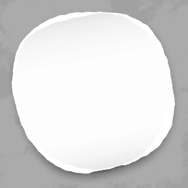 Papier blanc rond déchiré avec ombre pour texte ou message sur fond gris foncé. Illustration vectorielle . — Image vectorielle