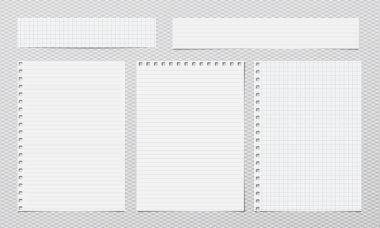 Beyaz astarlı, Not, Not defteri kağıt kare gri arka plan üzerinde sıkışmış. Vektör çizim.