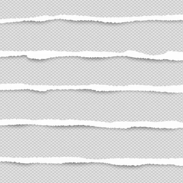 Bílá horizontální roztrhaný papír, pásky pro text nebo zprávy jsou na grey spolehlivosti pozadí. Vektorové ilustrace — Stockový vektor