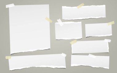 Yırtık Kenarlar yeşil zemin üzerine yapışkan bant ile şaşırıp kalmış ile beyaz dikkat, defter kağıt şeritler. Vektör çizim.
