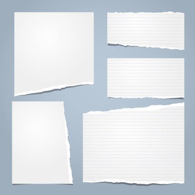 Beyaz defter kağıt, metin veya mavi arka plan üzerinde kalmış iletiyi için çizgili not kağıdı Yırtık sökük. Vektör çizim