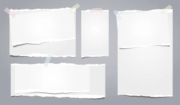 Білий рваний блокнотний папір, рвані нотатки паперу, застрягли на сірому фоні. Векторні ілюстрації — стоковий вектор