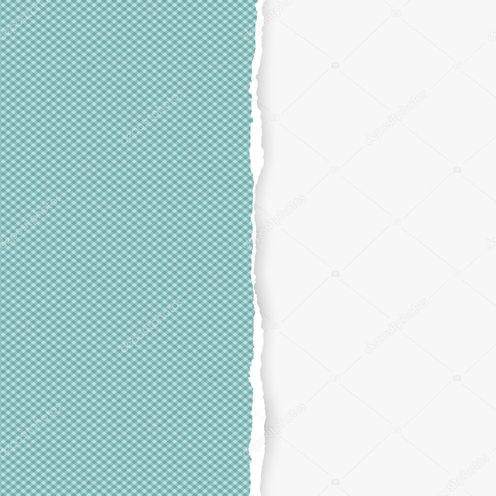 Squared ripped vertical turquoise paper for text or message are on white background. Vector illustration