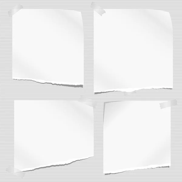 Zgrana, białe rozdarty Uwaga, notebook papier zatrzymany na szarym tle podszewką. Ilustracja wektorowa — Wektor stockowy