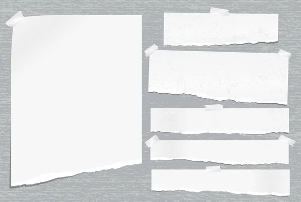 Papier portable déchiré blanc, bandes de papier de note déchiré collé sur fond gris teinté. Illustration vectorielle — Image vectorielle