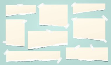 Bej dizi turkuaz arka plan üzerinde sıkışmış defter kağıt, yırtık Not kağıt şeritler sökük. Vektör çizim