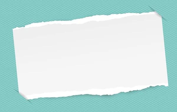 Bitar av sönderrivna vit blank, Obs, häfte, anteckningsboken papper remsor, ark infogas i kvadraten turkos skär bakgrund — Stock vektor