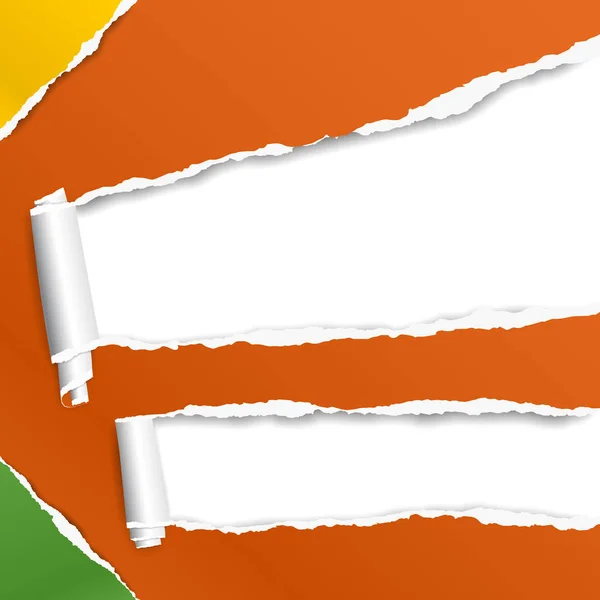 Hoja de papel naranja enrollada y rasgada para texto. Ilustración vectorial — Vector de stock