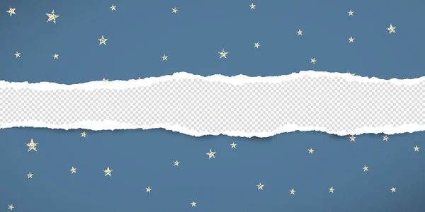 El papel horizontal blanco cuadrado rasgado para texto o mensaje está sobre fondo azul con patrón de estrellas. Ilustración vectorial — Vector de stock