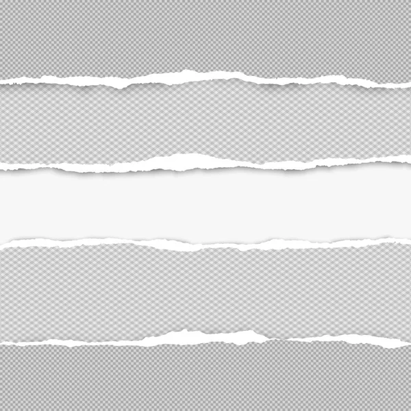 Tiras de papel cinza horizontais quadradas rasgadas para texto ou mensagem estão no fundo branco. Ilustração vetorial —  Vetores de Stock
